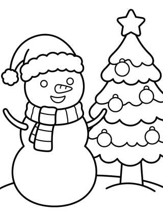 Snowman and Christmas Tree para colorir Desenho de Snowman and Christmas Tree para colorir e imprimir grátis