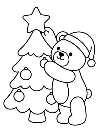 Little Bear Decorating the Christmas Tree para colorir Desenho de Little Bear Decorating the Christmas Tree para colorir e imprimir grátis
