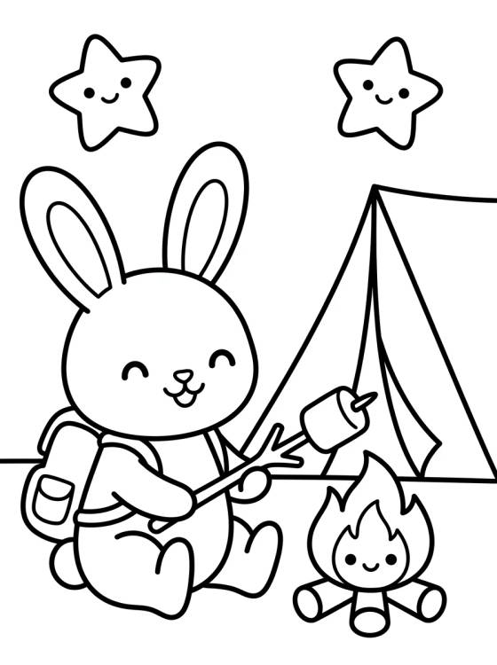 Backpacking Bunny at the Campsite para colorir Desenho de Backpacking Bunny at the Campsite para colorir e imprimir grátis