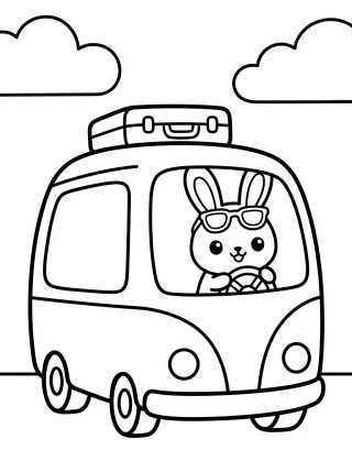 Little Bunny in a Travel Car para colorir Desenho de Little Bunny in a Travel Car para colorir e imprimir grátis