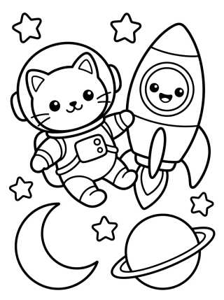 Astronaut Kitten in Outer Space para colorir Desenho de Astronaut Kitten in Outer Space para colorir e imprimir grátis