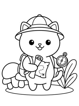Explorer Kitten with Treasure Map para colorir Desenho de Explorer Kitten with Treasure Map para colorir e imprimir grátis
