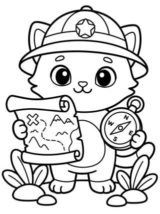 Explorer Kitty with a Map para colorir Desenho de Explorer Kitty with a Map para colorir e imprimir grátis
