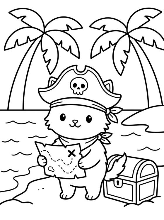 Pirate Kitten with Treasure Map para colorir Desenho de Pirate Kitten with Treasure Map para colorir e imprimir grátis