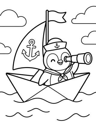 Sailor Penguin in a Little Boat para colorir Desenho de Sailor Penguin in a Little Boat para colorir e imprimir grátis