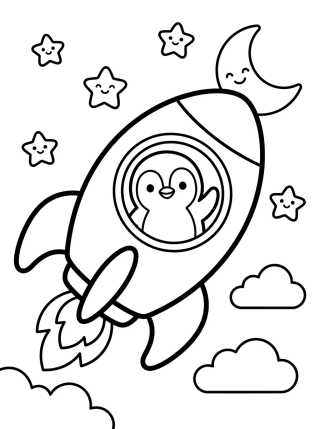 Penguin on a Space Trip para colorir Desenho de Penguin on a Space Trip para colorir e imprimir grátis