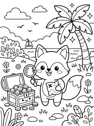 Little Fox with a Treasure Map para colorir Desenho de Little Fox with a Treasure Map para colorir e imprimir grátis