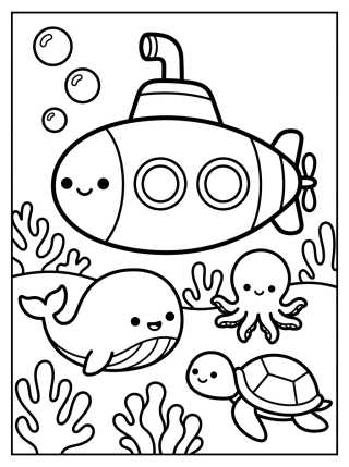 Friendly Submarine Under the Sea para colorir Desenho de Friendly Submarine Under the Sea para colorir e imprimir grátis