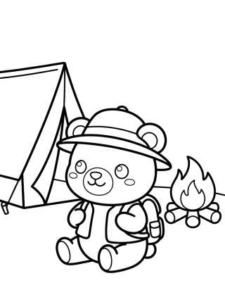 Cute Explorer Teddy Bear Camping para colorir Desenho de Cute Explorer Teddy Bear Camping para colorir e imprimir grátis