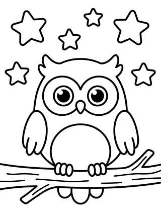 Kawaii Baby Owl with Stars para colorir Desenho de Kawaii Baby Owl with Stars para colorir e imprimir grátis