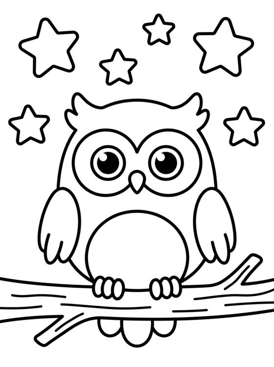 Kawaii Baby Owl with Stars para colorir Desenho de Kawaii Baby Owl with Stars para colorir e imprimir grátis