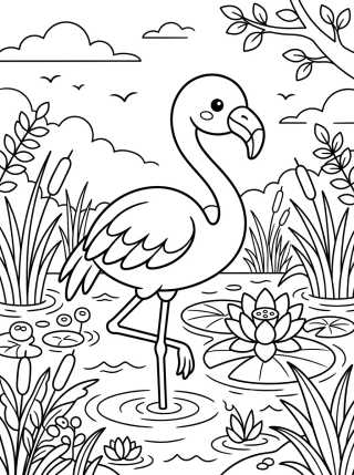 Friendly Flamingo in the Water para colorir Desenho de Friendly Flamingo in the Water para colorir e imprimir grátis