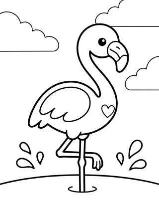 Cute Flamingo in the Pond para colorir Desenho de Cute Flamingo in the Pond para colorir e imprimir grátis