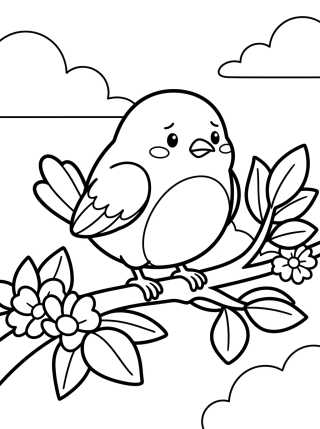 Cautious Little Bird on a Branch para colorir Desenho de Cautious Little Bird on a Branch para colorir e imprimir grátis