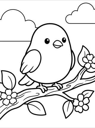 Cute Bird on a Branch para colorir Desenho de Cute Bird on a Branch para colorir e imprimir grátis