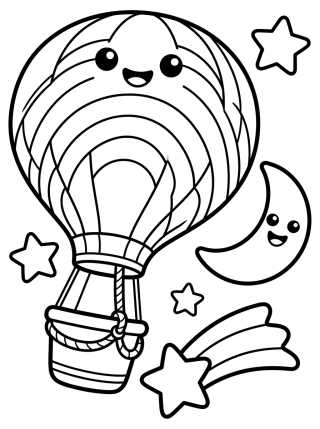 Rainbow Balloon in the Starry Sky para colorir Desenho de Rainbow Balloon in the Starry Sky para colorir e imprimir grátis