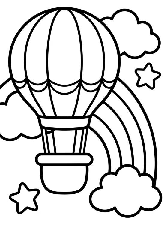 Hot Air Balloon with Rainbow and Stars para colorir Desenho de Hot Air Balloon with Rainbow and Stars para colorir e imprimir grátis