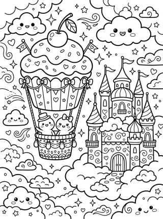 Cupcake Balloon and Cloud Castle para colorir Desenho de Cupcake Balloon and Cloud Castle para colorir e imprimir grátis