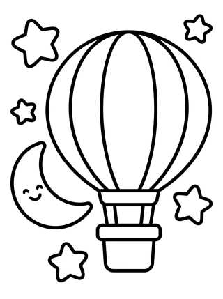 Stars and Moon Hot Air Balloon para colorir Desenho de Stars and Moon Hot Air Balloon para colorir e imprimir grátis