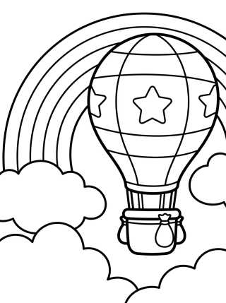 Hot Air Balloon with Rainbow para colorir Desenho de Hot Air Balloon with Rainbow para colorir e imprimir grátis