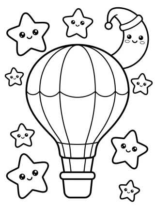 Enchanted Balloon Among Stars and Moon para colorir Desenho de Enchanted Balloon Among Stars and Moon para colorir e imprimir grátis