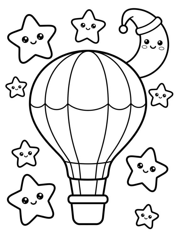 Enchanted Balloon Among Stars and Moon para colorir Desenho de Enchanted Balloon Among Stars and Moon para colorir e imprimir grátis