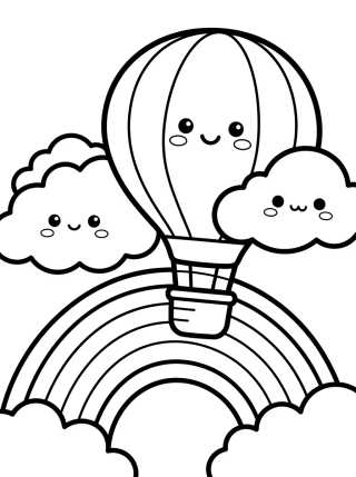 Kawaii Balloon among Clouds and Rainbow para colorir Desenho de Kawaii Balloon among Clouds and Rainbow para colorir e imprimir grátis