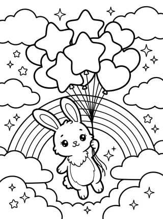 Bunny Flying with Balloons para colorir Desenho de Bunny Flying with Balloons para colorir e imprimir grátis