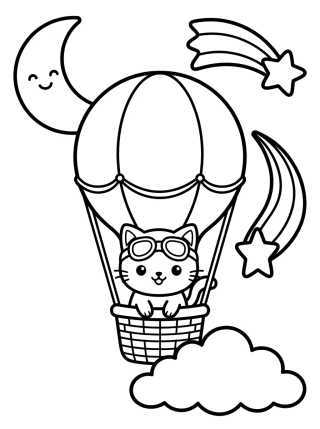 Adventurous Kitten in the Starry Sky para colorir Desenho de Adventurous Kitten in the Starry Sky para colorir e imprimir grátis