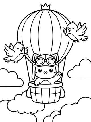 Kitten Aviator in a Hot Air Balloon para colorir Desenho de Kitten Aviator in a Hot Air Balloon para colorir e imprimir grátis