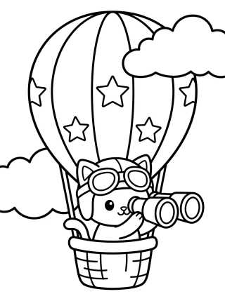 Kitten Aviator in a Hot Air Balloon para colorir Desenho de Kitten Aviator in a Hot Air Balloon para colorir e imprimir grátis