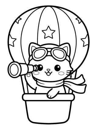 Aviator Kitten in a Hot Air Balloon para colorir Desenho de Aviator Kitten in a Hot Air Balloon para colorir e imprimir grátis