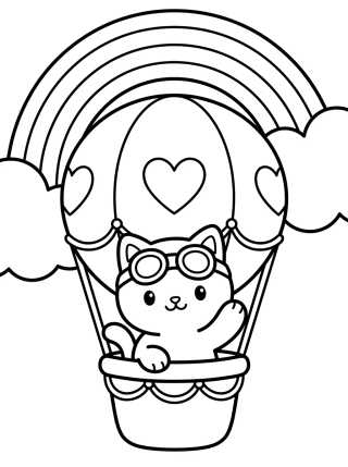 Kitten Pilot in a Balloon with Rainbow para colorir Desenho de Kitten Pilot in a Balloon with Rainbow para colorir e imprimir grátis