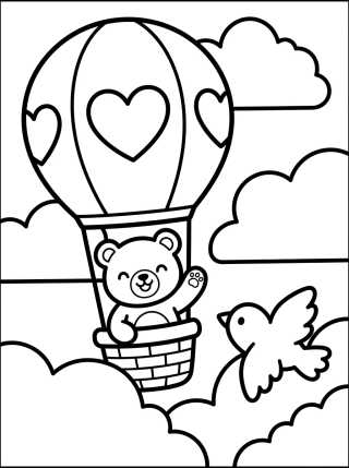 Cute Bear Traveling in a Balloon para colorir Desenho de Cute Bear Traveling in a Balloon para colorir e imprimir grátis