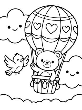 Little Bear in a Hot Air Balloon para colorir Desenho de Little Bear in a Hot Air Balloon para colorir e imprimir grátis