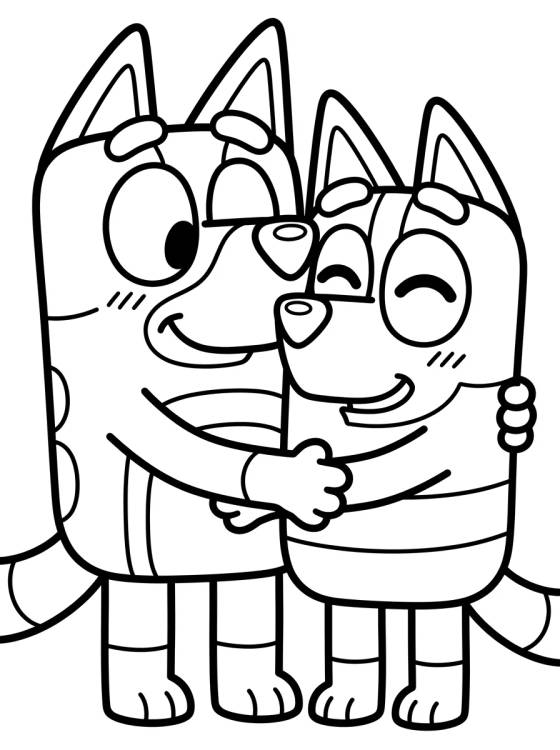 Bandit and Chilli Hugging para colorir Desenho de Bandit and Chilli Hugging para colorir e imprimir grátis