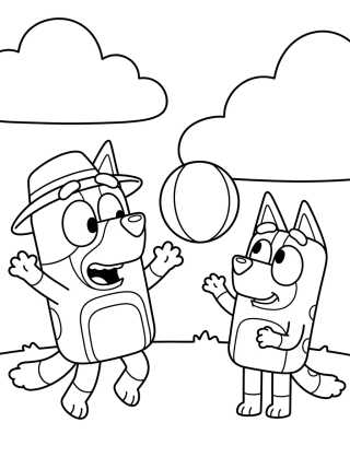 Bandit and Chilli Playing Ball para colorir Desenho de Bandit and Chilli Playing Ball para colorir e imprimir grátis