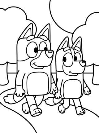 Bandit and Chilli Strolling in the Park para colorir Desenho de Bandit and Chilli Strolling in the Park para colorir e imprimir grátis