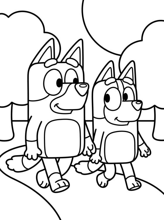 Bandit and Chilli Strolling in the Park para colorir Desenho de Bandit and Chilli Strolling in the Park para colorir e imprimir grátis