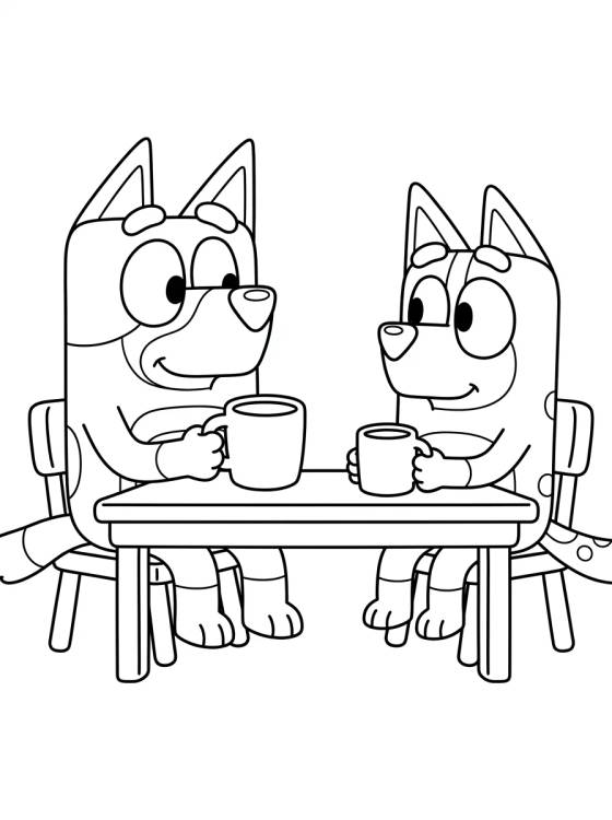 Bandit and Chilli Having Coffee para colorir Desenho de Bandit and Chilli Having Coffee para colorir e imprimir grátis
