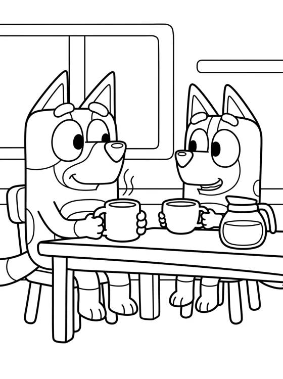 Bandit and Chilli Drinking Coffee para colorir Desenho de Bandit and Chilli Drinking Coffee para colorir e imprimir grátis
