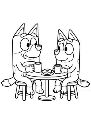 Bandit and Chilli Having Coffee para colorir Desenho de Bandit and Chilli Having Coffee para colorir e imprimir grátis