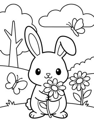 Woodland Bunny with Flowers para colorir Desenho de Woodland Bunny with Flowers para colorir e imprimir grátis