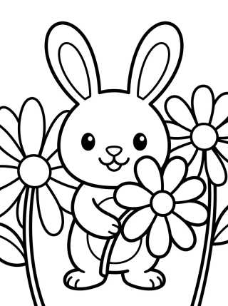 Little Bunny Among Flowers para colorir Desenho de Little Bunny Among Flowers para colorir e imprimir grátis