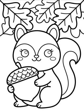 Little Squirrel with Acorn para colorir Desenho de Little Squirrel with Acorn para colorir e imprimir grátis