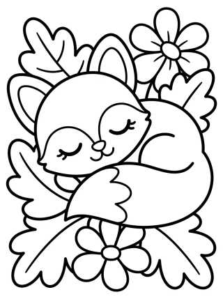 Sleeping Baby Fox para colorir Desenho de Sleeping Baby Fox para colorir e imprimir grátis