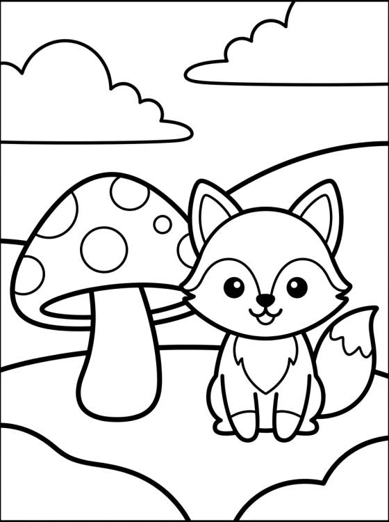 Cute Little Fox with Mushroom para colorir Desenho de Cute Little Fox with Mushroom para colorir e imprimir grátis