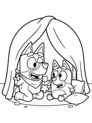 Bluey and Bingo Playing para colorir Desenho de Bluey and Bingo Playing para colorir e imprimir grátis