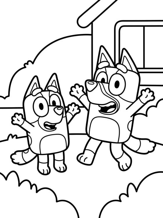 Bluey and Bingo Playing Together para colorir Desenho de Bluey and Bingo Playing Together para colorir e imprimir grátis