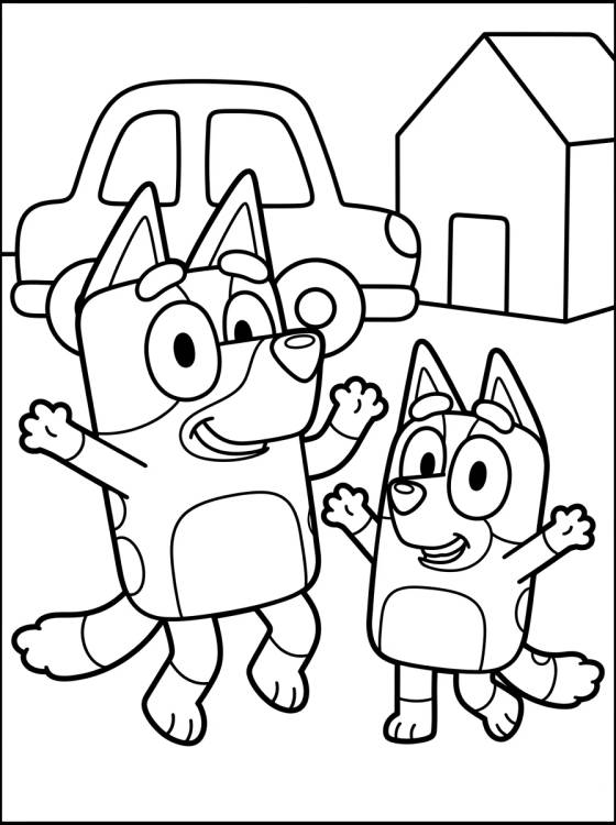 Bluey and Bingo Playing Together para colorir Desenho de Bluey and Bingo Playing Together para colorir e imprimir grátis